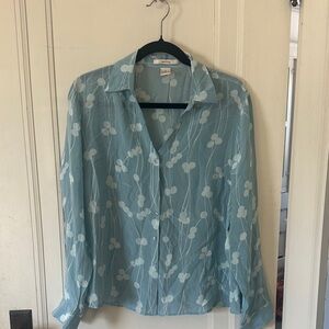 Merona L/XL Blue Floral 100% Sulk Button Down Shirt